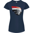 Curled Iraq Flag Iraqi Day Football Womens Petite Cut T-Shirt Navy Blue