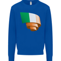 Curled Ireland Flag Irish St Patricks Day Football Kids Sweatshirt Jumper Royal Blue