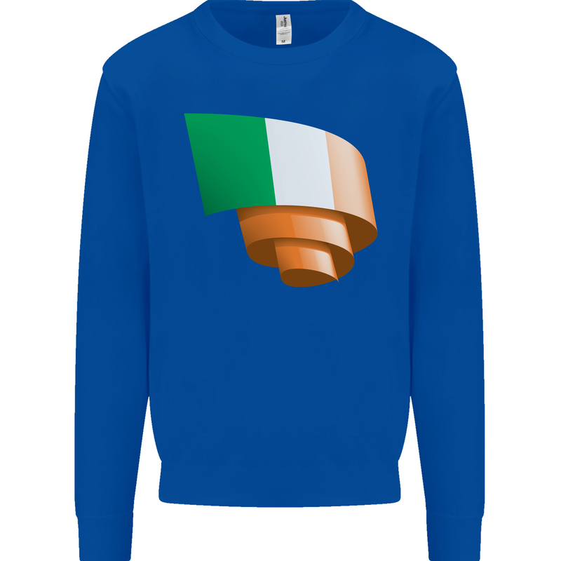 Curled Ireland Flag Irish St Patricks Day Football Kids Sweatshirt Jumper Royal Blue