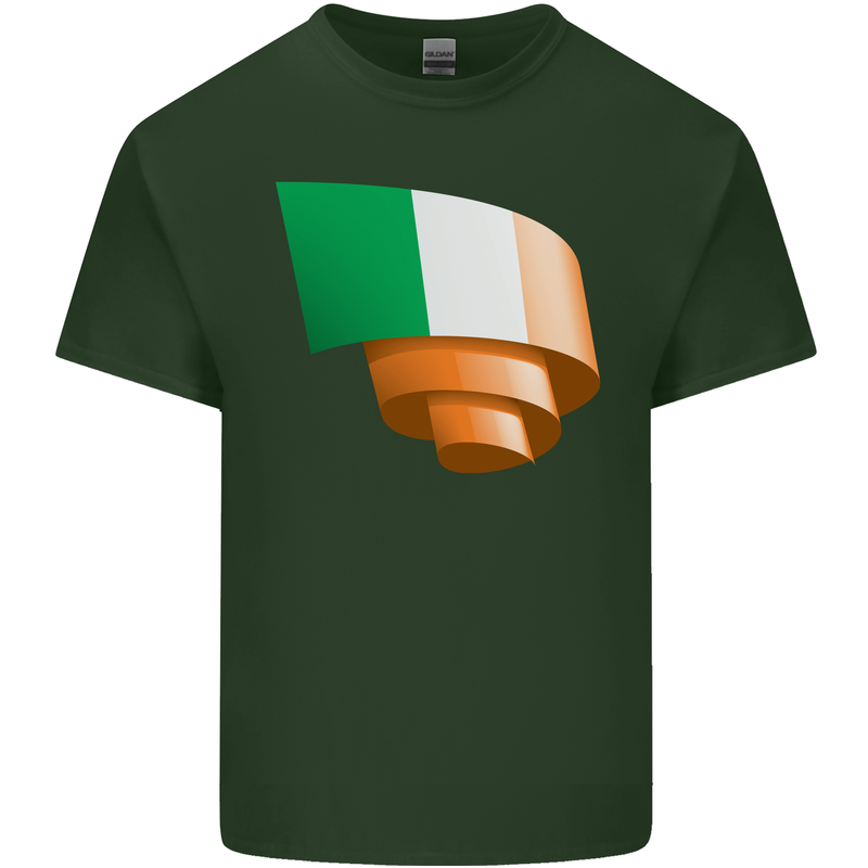 Curled Ireland Flag Irish St Patricks Day Football Mens Cotton T-Shirt Tee Top Forest Green