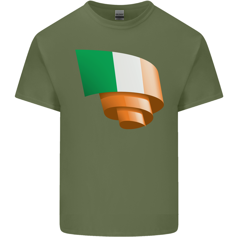 Curled Ireland Flag Irish St Patricks Day Football Mens Cotton T-Shirt Tee Top Military Green