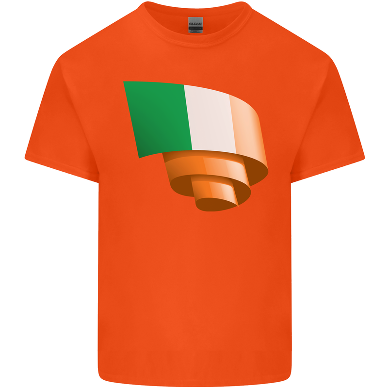Curled Ireland Flag Irish St Patricks Day Football Mens Cotton T-Shirt Tee Top Orange