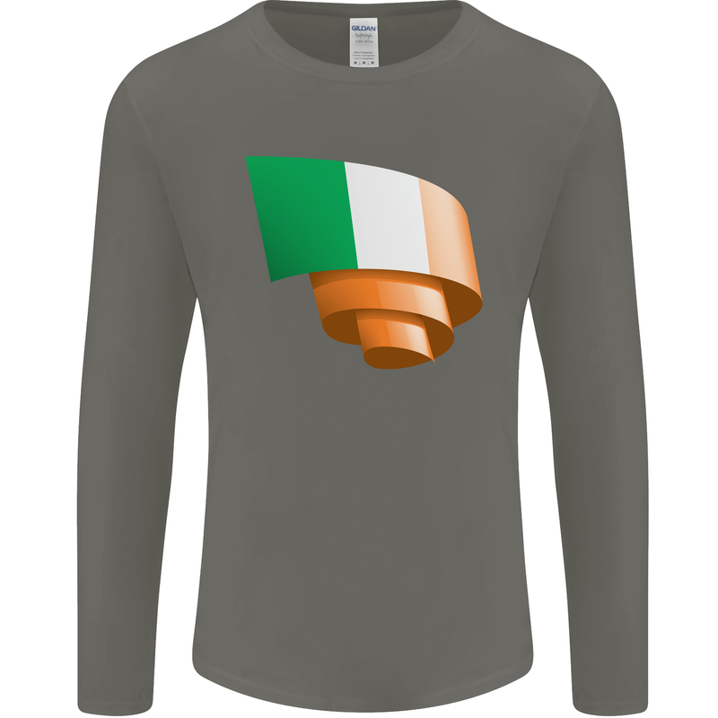Curled Ireland Flag Irish St Patricks Day Football Mens Long Sleeve T-Shirt Charcoal