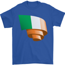 Curled Ireland Flag Irish St Patricks Day Football Mens T-Shirt 100% Cotton Royal Blue