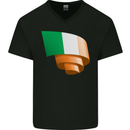 Curled Ireland Flag Irish St Patricks Day Football Mens V-Neck Cotton T-Shirt Black