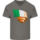 Curled Ireland Flag Irish St Patricks Day Football Mens V-Neck Cotton T-Shirt Charcoal