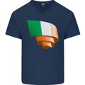 Curled Ireland Flag Irish St Patricks Day Football Mens V-Neck Cotton T-Shirt Navy Blue