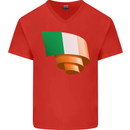 Curled Ireland Flag Irish St Patricks Day Football Mens V-Neck Cotton T-Shirt Red