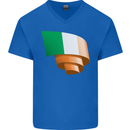Curled Ireland Flag Irish St Patricks Day Football Mens V-Neck Cotton T-Shirt Royal Blue