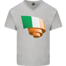 Curled Ireland Flag Irish St Patricks Day Football Mens V-Neck Cotton T-Shirt Sports Grey