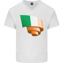 Curled Ireland Flag Irish St Patricks Day Football Mens V-Neck Cotton T-Shirt White