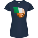Curled Ireland Flag Irish St Patricks Day Football Womens Petite Cut T-Shirt Navy Blue