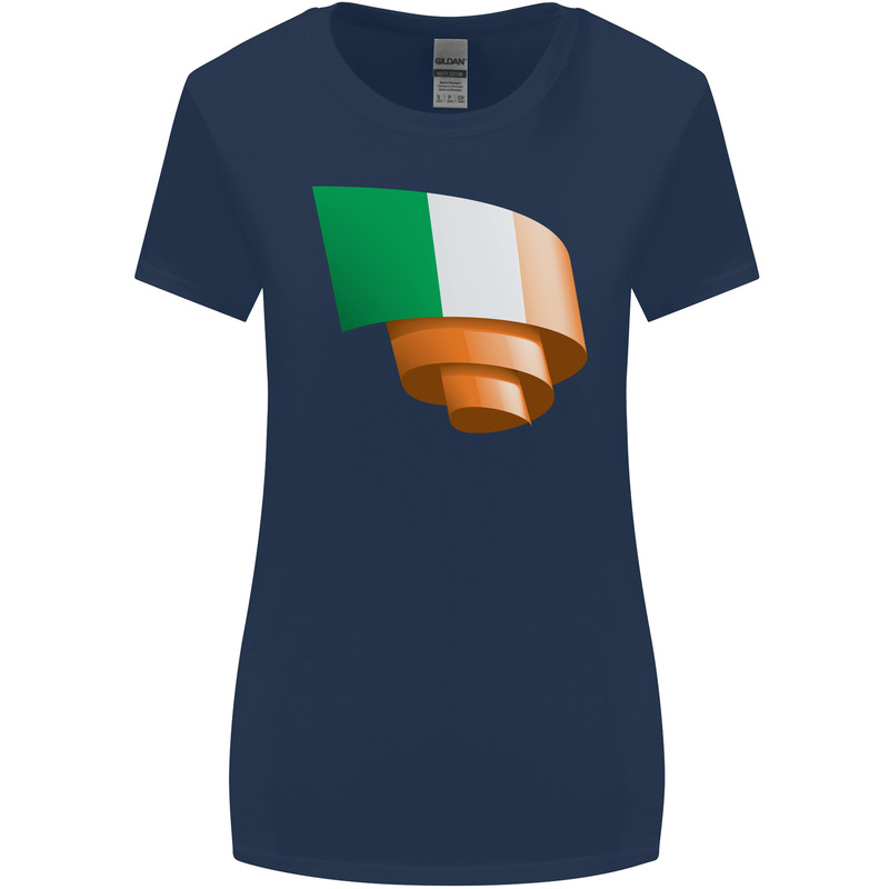 Curled Ireland Flag Irish St Patricks Day Football Womens Wider Cut T-Shirt Navy Blue