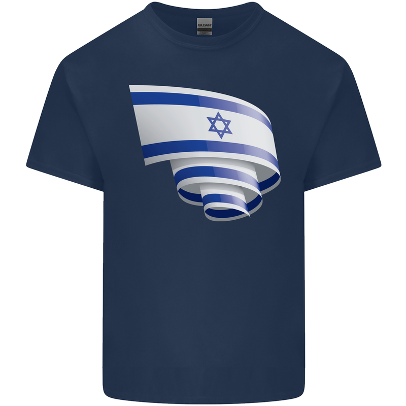 Curled Israel Flag Israeli Day Football Kids T-Shirt Childrens Navy Blue
