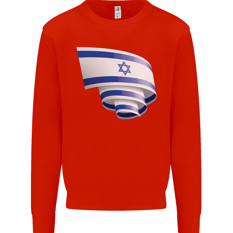 Curled Israel Flag Israeli Day Football Mens Sweatshirt Jumper Bright Red