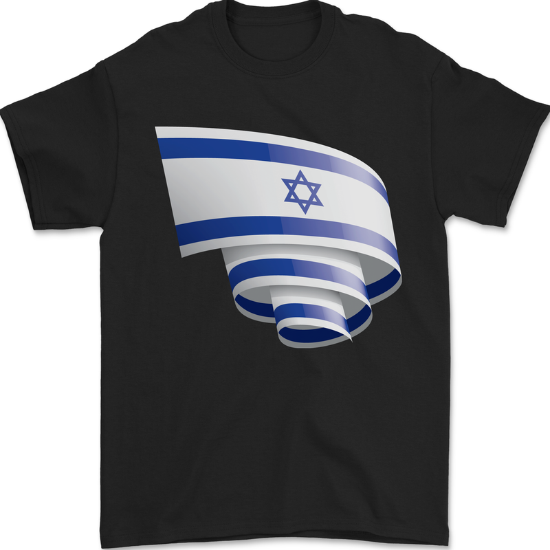 Curled Israel Flag Israeli Day Football Mens T-Shirt 100% Cotton Black