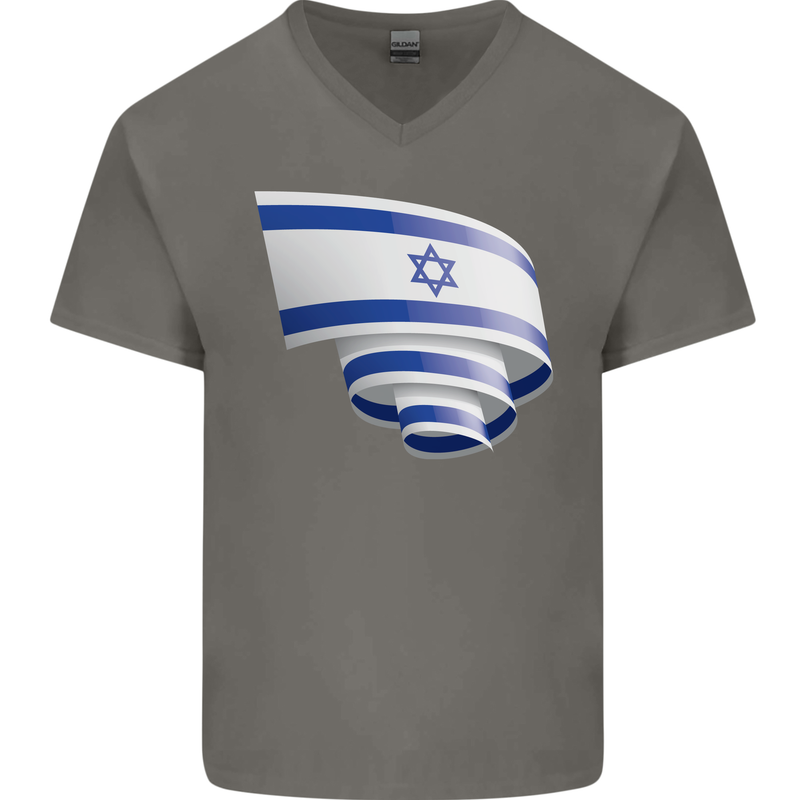 Curled Israel Flag Israeli Day Football Mens V-Neck Cotton T-Shirt Charcoal