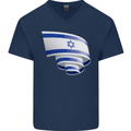 Curled Israel Flag Israeli Day Football Mens V-Neck Cotton T-Shirt Navy Blue