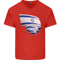 Curled Israel Flag Israeli Day Football Mens V-Neck Cotton T-Shirt Red