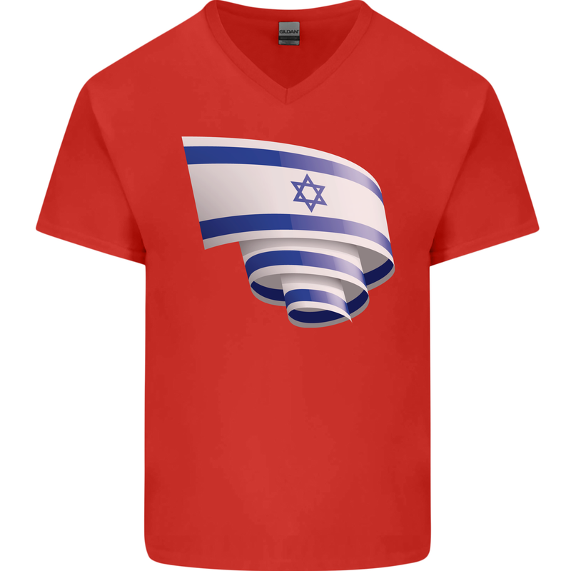 Curled Israel Flag Israeli Day Football Mens V-Neck Cotton T-Shirt Red