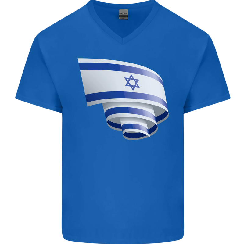 Curled Israel Flag Israeli Day Football Mens V-Neck Cotton T-Shirt Royal Blue