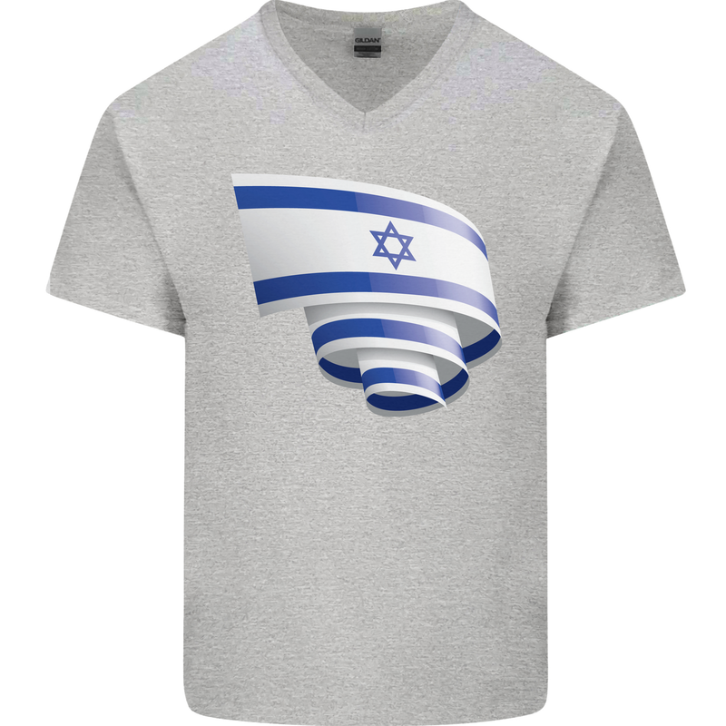 Curled Israel Flag Israeli Day Football Mens V-Neck Cotton T-Shirt Sports Grey