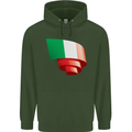 Curled Italy Flag Italians Day Football Childrens Kids Hoodie Forest Green