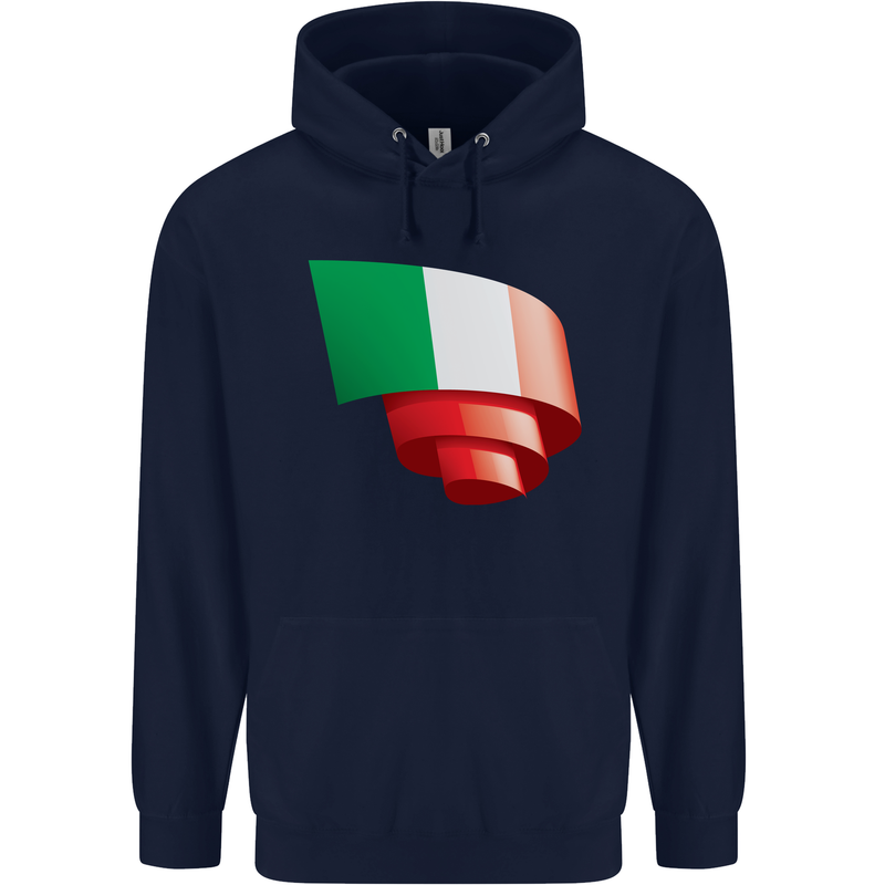Curled Italy Flag Italians Day Football Childrens Kids Hoodie Navy Blue