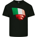 Curled Italy Flag Italians Day Football Kids T-Shirt Childrens Black