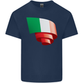 Curled Italy Flag Italians Day Football Kids T-Shirt Childrens Navy Blue