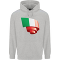 Curled Italy Flag Italians Day Football Mens 80% Cotton Hoodie Sports Grey