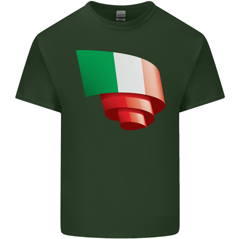 Curled Italy Flag Italians Day Football Mens Cotton T-Shirt Tee Top Forest Green