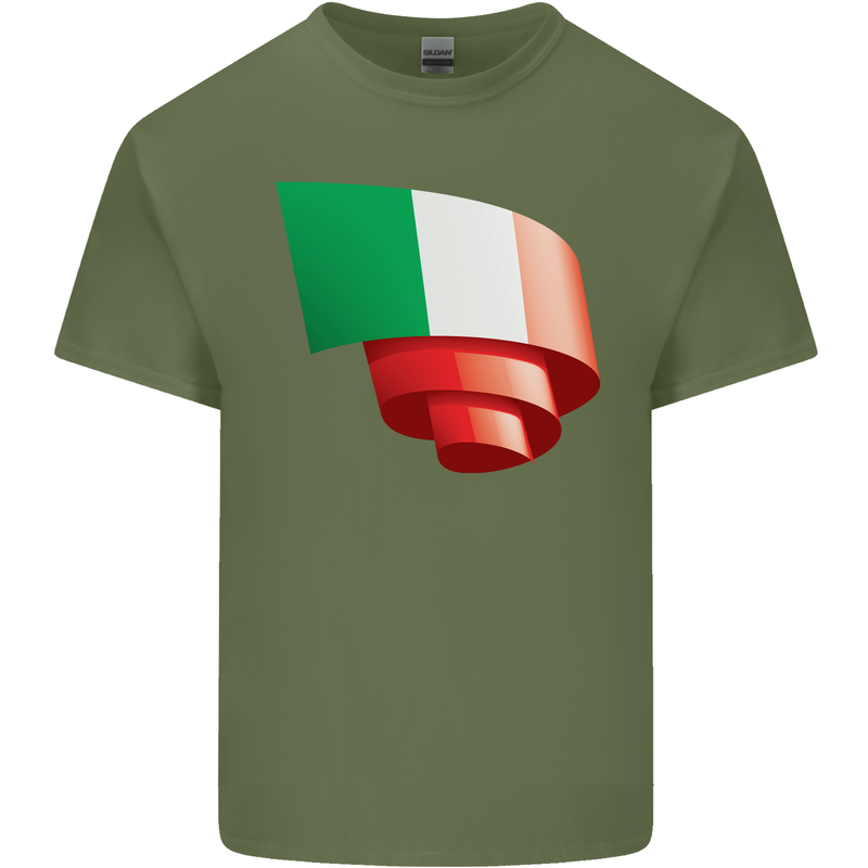 Curled Italy Flag Italians Day Football Mens Cotton T-Shirt Tee Top Military Green
