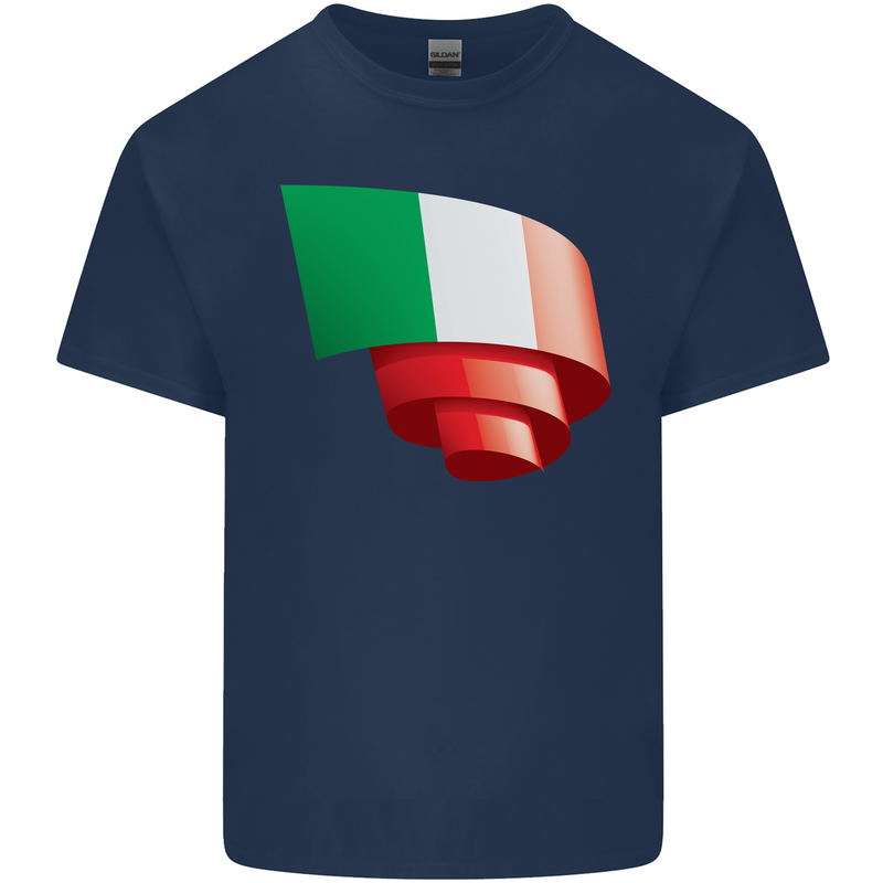 Curled Italy Flag Italians Day Football Mens Cotton T-Shirt Tee Top Navy Blue