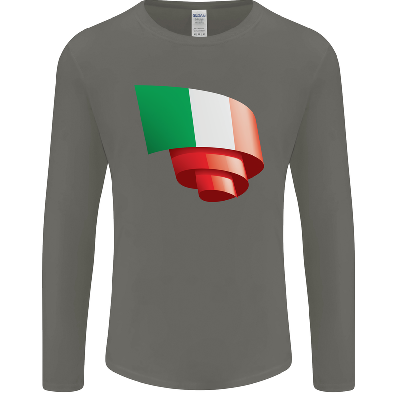 Curled Italy Flag Italians Day Football Mens Long Sleeve T-Shirt Charcoal