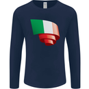 Curled Italy Flag Italians Day Football Mens Long Sleeve T-Shirt Navy Blue