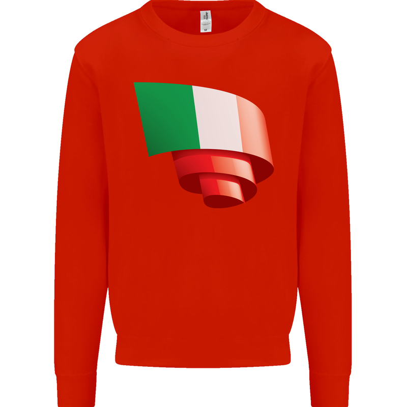 Curled Italy Flag Italians Day Football Mens Sweatshirt Jumper Bright Red