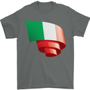 Curled Italy Flag Italians Day Football Mens T-Shirt 100% Cotton Charcoal