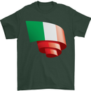 Curled Italy Flag Italians Day Football Mens T-Shirt 100% Cotton Forest Green