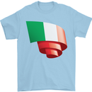 Curled Italy Flag Italians Day Football Mens T-Shirt 100% Cotton Light Blue