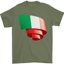 Curled Italy Flag Italians Day Football Mens T-Shirt 100% Cotton Military Green