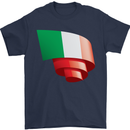 Curled Italy Flag Italians Day Football Mens T-Shirt 100% Cotton Navy Blue