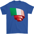 Curled Italy Flag Italians Day Football Mens T-Shirt 100% Cotton Royal Blue