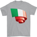 Curled Italy Flag Italians Day Football Mens T-Shirt 100% Cotton Sports Grey