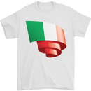 Curled Italy Flag Italians Day Football Mens T-Shirt 100% Cotton White