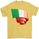 Curled Italy Flag Italians Day Football Mens T-Shirt 100% Cotton Yellow