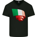 Curled Italy Flag Italians Day Football Mens V-Neck Cotton T-Shirt Black