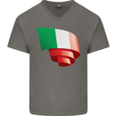Curled Italy Flag Italians Day Football Mens V-Neck Cotton T-Shirt Charcoal