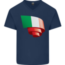 Curled Italy Flag Italians Day Football Mens V-Neck Cotton T-Shirt Navy Blue