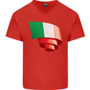 Curled Italy Flag Italians Day Football Mens V-Neck Cotton T-Shirt Red